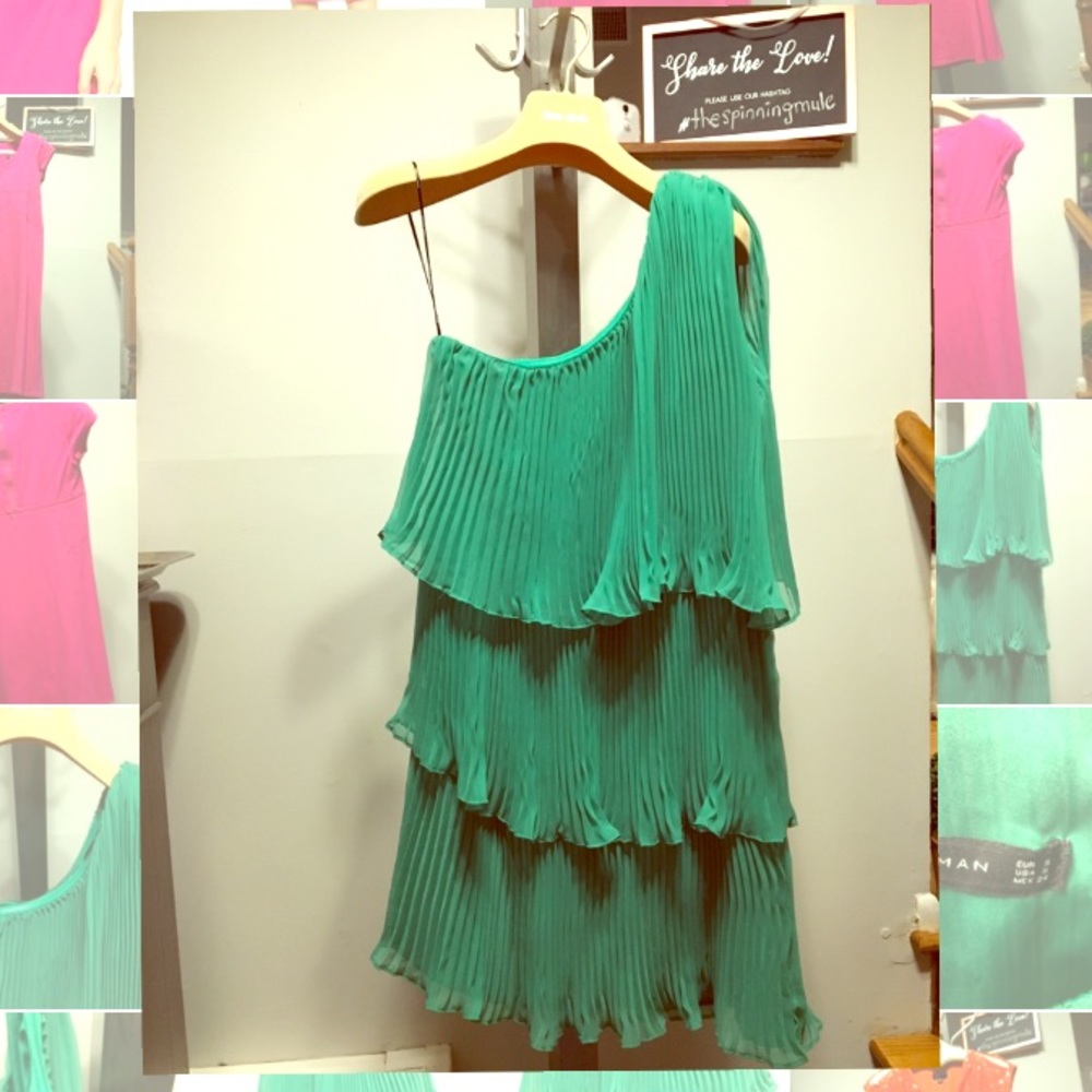 ZARA One Shoulder Emerald Green Mini Dress